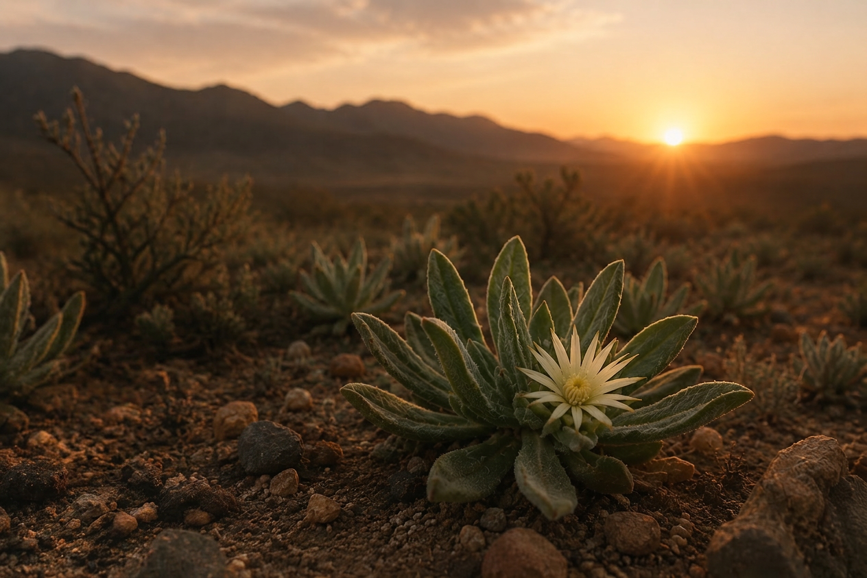 A flowering landscape in South Africa with a quiver tree